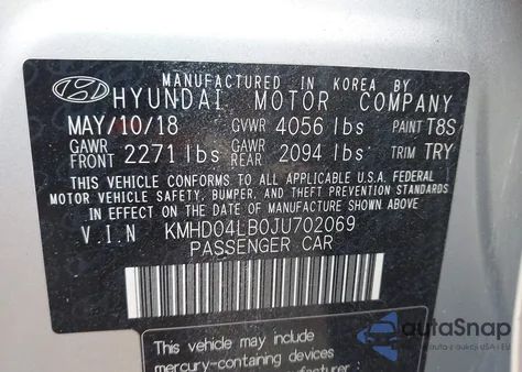 2018 Hyundai Elantra Sport from USA, damaged, VIN KMHD04LB0JU702069